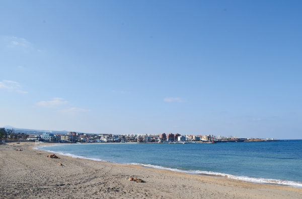 검은 모래 해변이 유명한 이호해수욕장 모습.